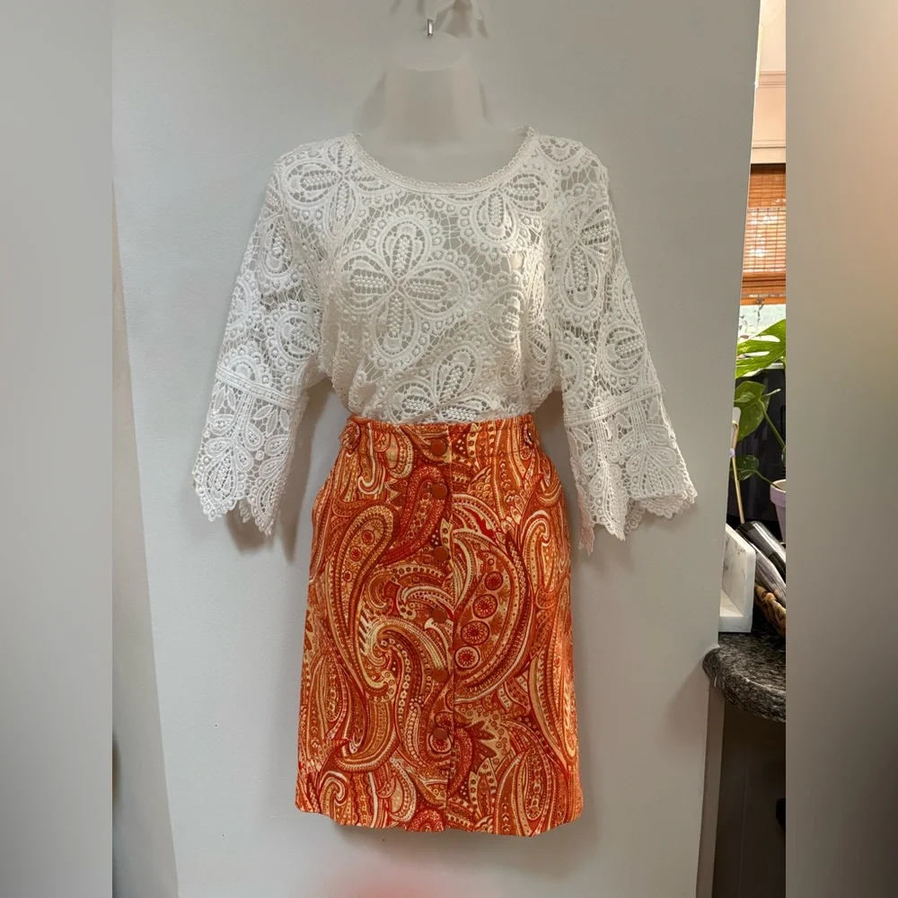 Funky, mod vintage inspired paisley pencil skit by Talbots Petites, size 2 - Picture 1 of 1
